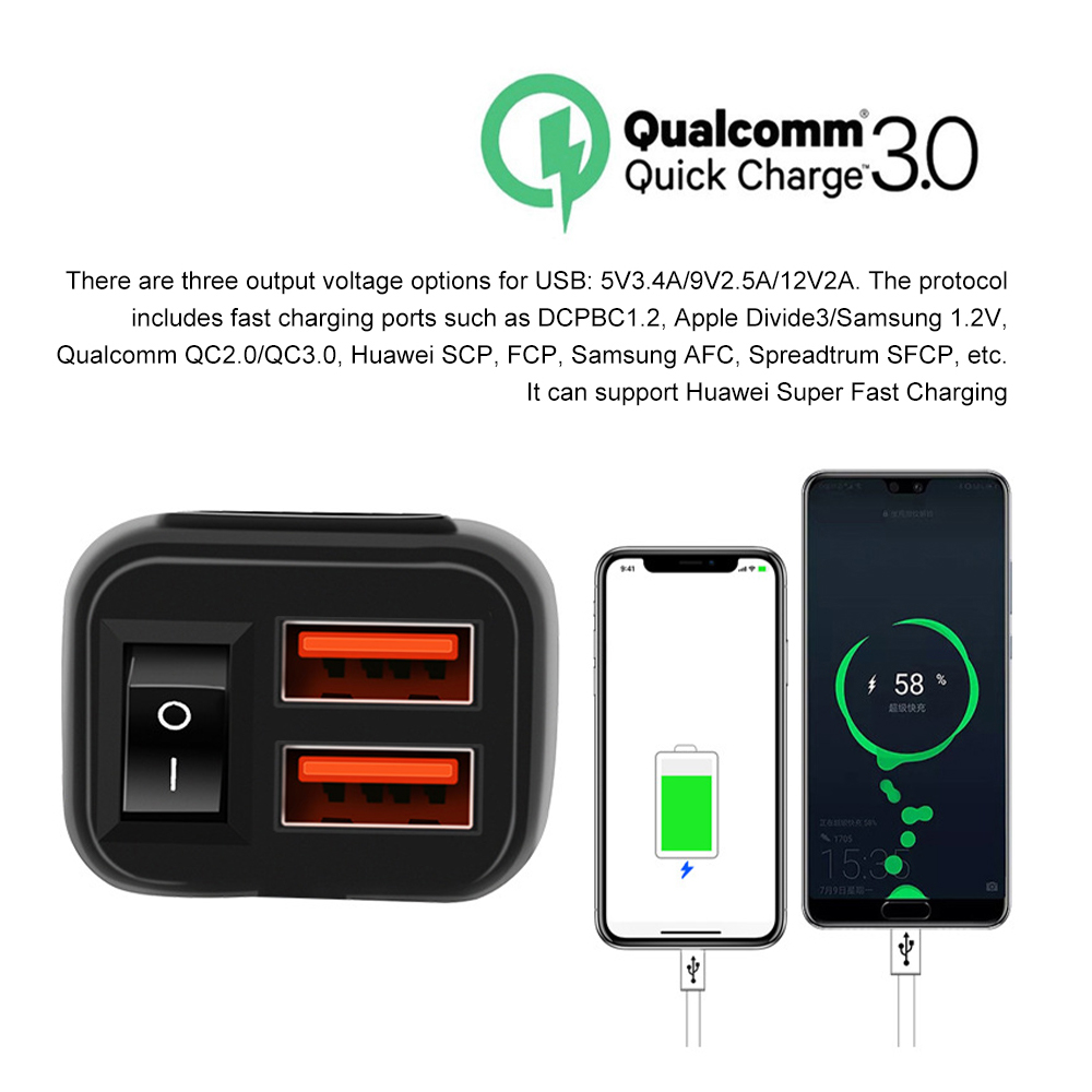 PD QC3.0-cargador celular rápido USB para motocicleta, conector de enchufe de puerto tipo C resistente al agua con voltímetro móvil, carga Digital