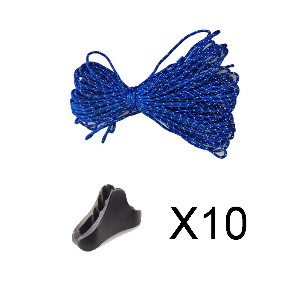 Reflecterende Paracord Tent Cord Touw Camping Luifel Touw Runner Guy Lijn Tent Fastener Wind Touw Gesp Driehoek Sluiting Stopper: 10 stopper blue rope
