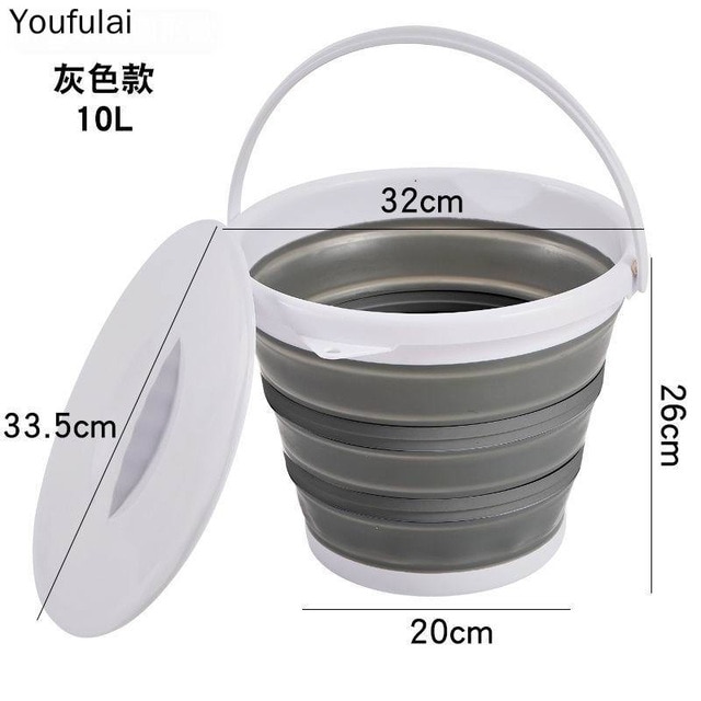 Yjj 10L Lid Collapsible Bucket Portable Folding Bucket Silicone Car Washing Bucket Children Outdoor Fishing Travel Home Storage