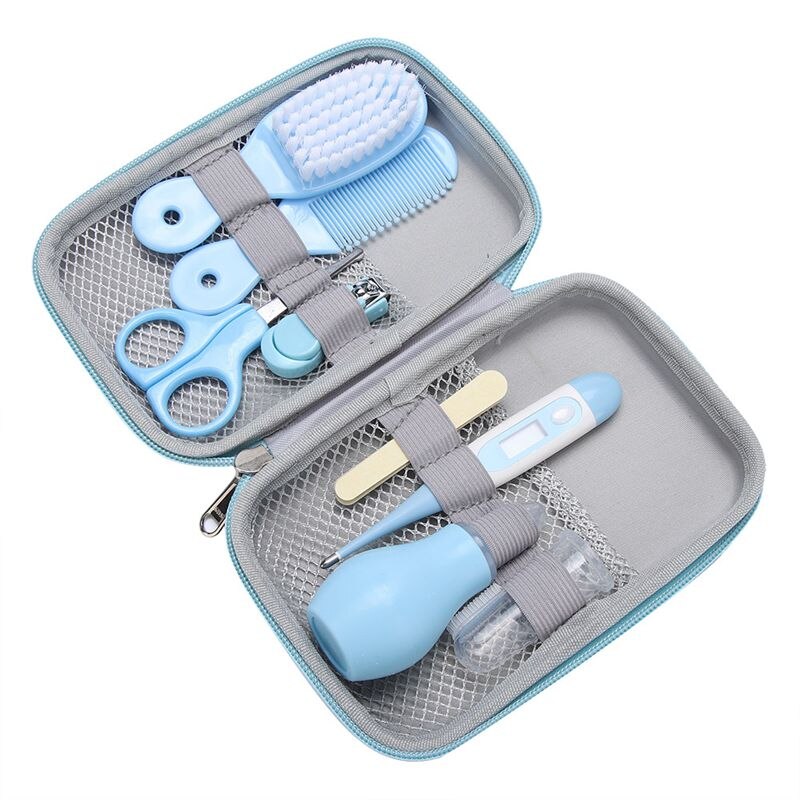 Conjunto de 8 unidades para el cuidado de la salud de bebés, Kit de aseo portátil para recién nacidos, tijeras para cortar uñas, peine cepillo de pelo, Set de cuidado de seguridad: Blue1