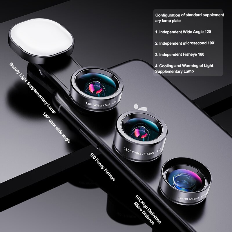Fisheye Lens Three-in-one Set Wide-angle Mobile Phone Lens Shooting External HD Camera Universal Fill Light Macro: Green