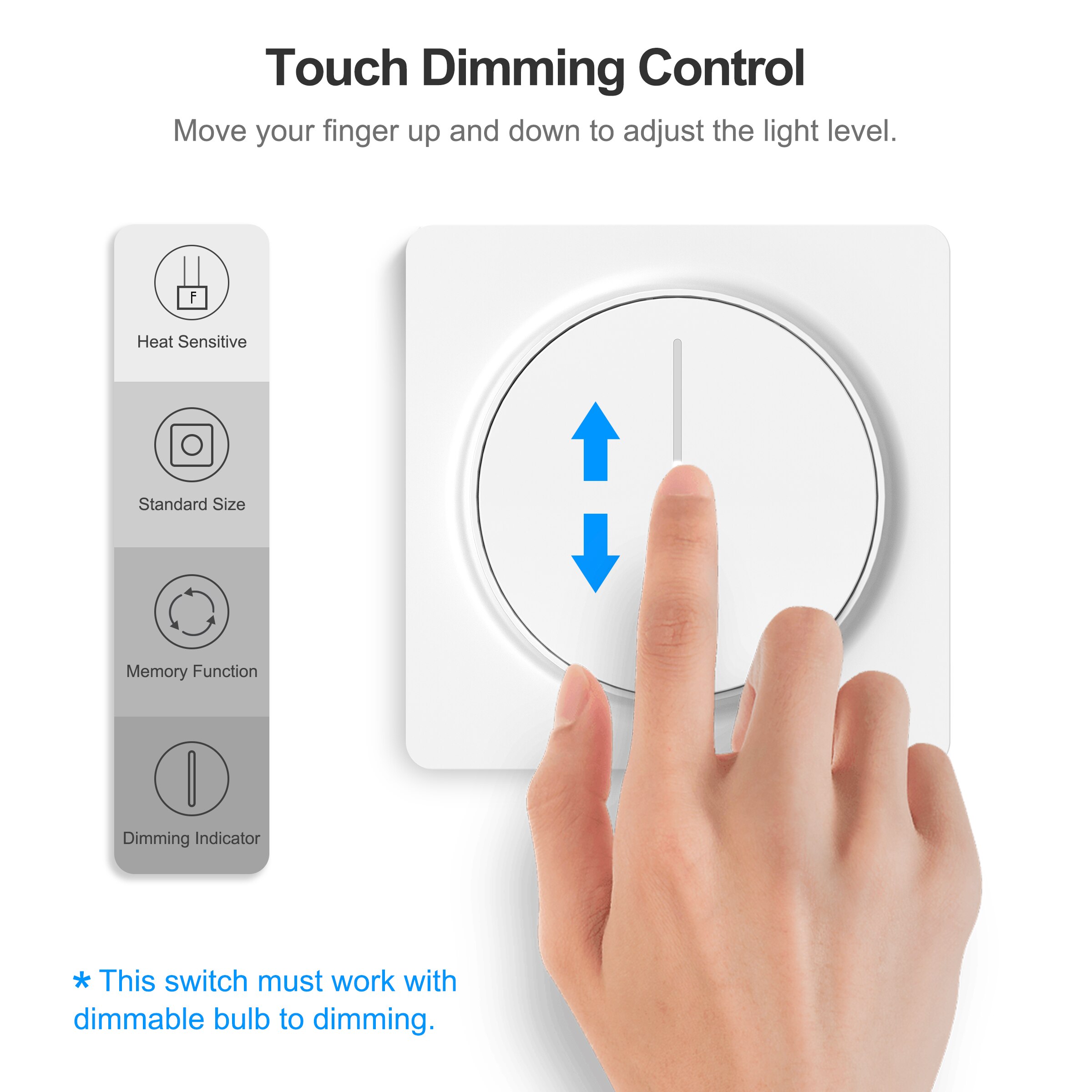 Tuya smart wifi dimmer switch, touch dimbar panel light switch  eu 100-240v,  kompatibel med alexa google home, ingen hub nødvendig