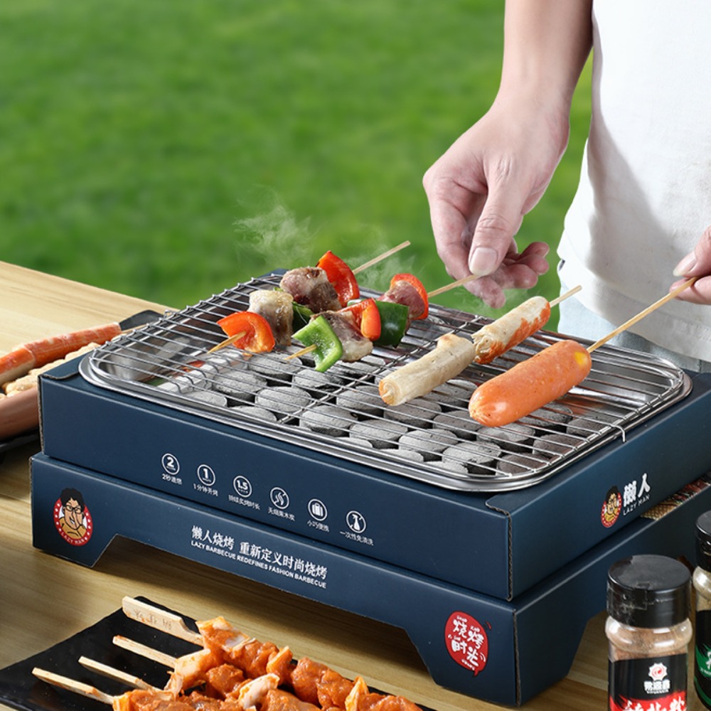 Grill jetable, barbecue à charbon de bois portable, kit de grillades pour ensemble de gril de cuisine intérieur et extérieur pour barbecue pique-nique camping