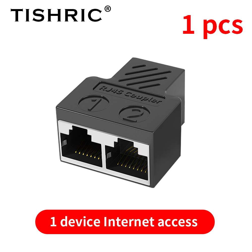 TISHRIC 1 To 2 Ethernet Port Adapter Rj45 Cable Port Network Cable Network Connector Split Into Two Splitter Extender Plug: 1pcs