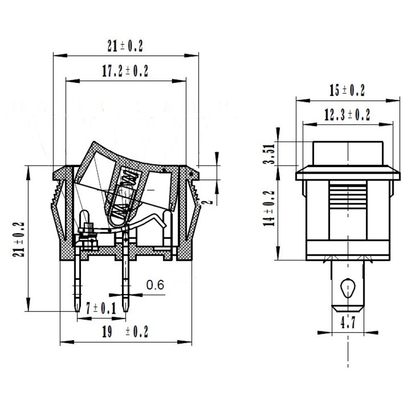 Mini interrupteur à bouton-poussoir, bouton-poussoir, bouton-poussoir, bouton-poussoir, bouton-poussoir, 2 broches, bouton-On/Off, 6A-10A, 110V, 250V, KCD1, 21MM x 15MM, 5 pièces/lot, noir