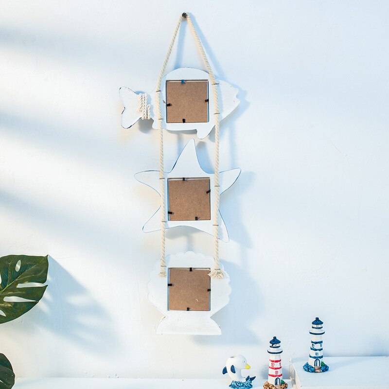 Wall-mounted Mediterranean Wooden Photo Frame Hanging Wall Decoration Combination Pictures Frames Starfish Shell Crafts