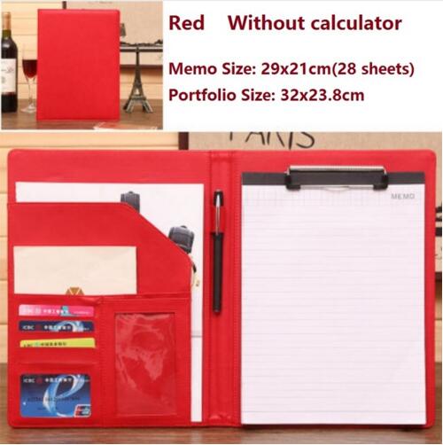A4 office business classical file folder portfolio executive with clip board calculator document organizer: Red 1
