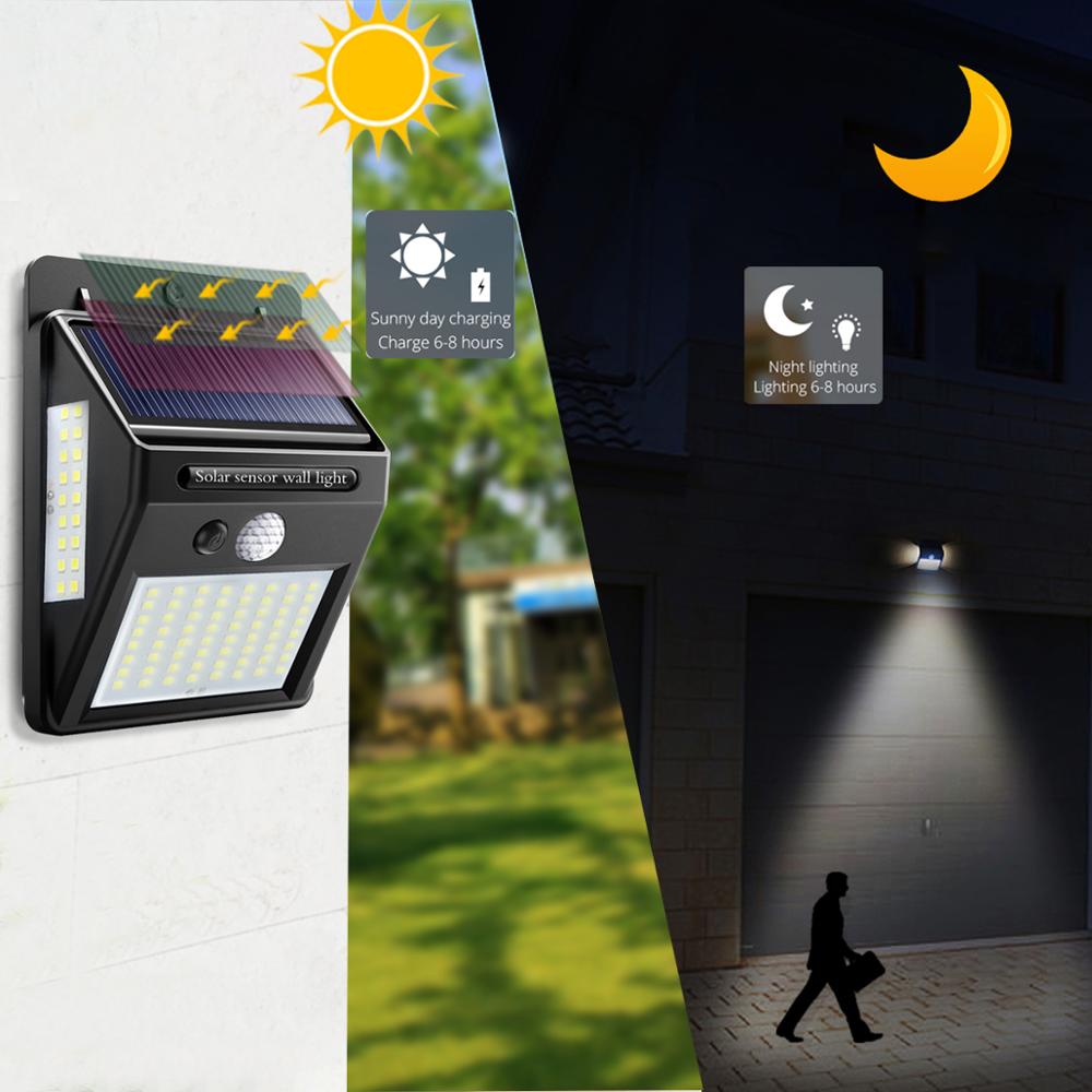 Ledet gadebelysning 100 leds solenergi bevægelsessensor smarte sollamper udendørs havesti indretning nattsikkerhedsinduktionslamper