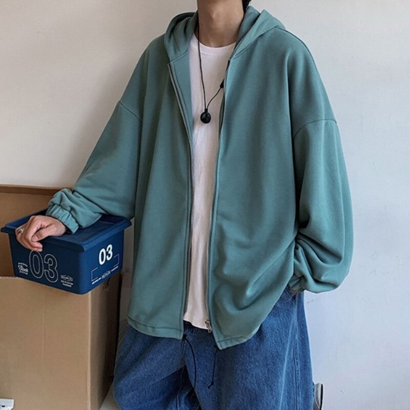 Hoodie Sweatshirt Men Plus Size Japanese Streetwear Oversize Men's Hoodies Plain Hooded Clothes Black Grey Hip Hop Tops: L / Green