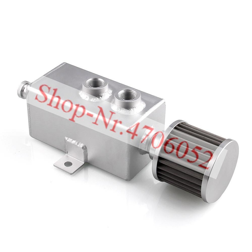 1L and 2L Aluminum oil catch can tank with breather & drain tap 2LT baffle: silver1L