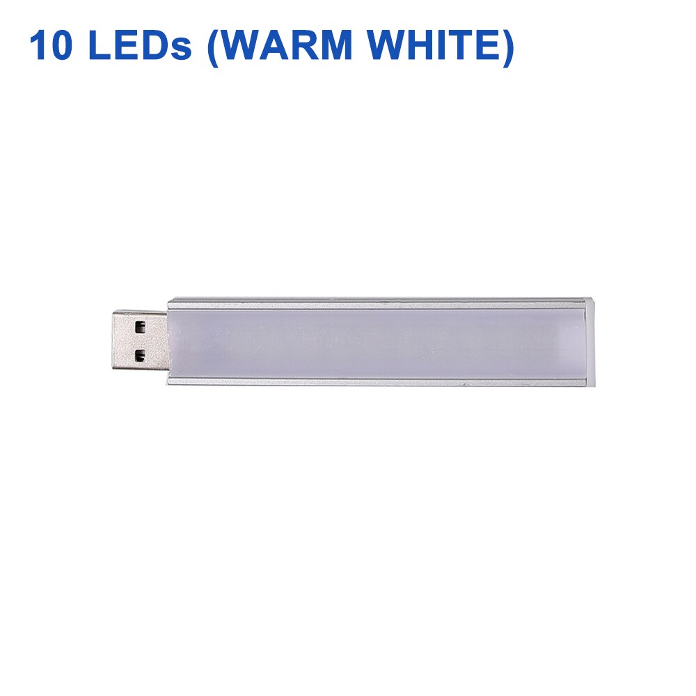 Mini luz LED nocturna portátil de 5V CC, 10LED, 24LED, lámpara de mesa de lectura USB, poste de extensión flexible, adaptador de enchufe estadounidense, luces de libro: Blanco