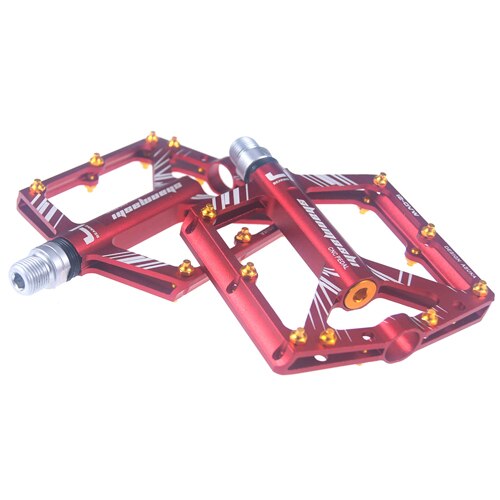 Pedales de bicicleta de aleación de aluminio CNC antideslizantes, 4 rodamientos de ancho, fino, con grilletes, 1 par: red