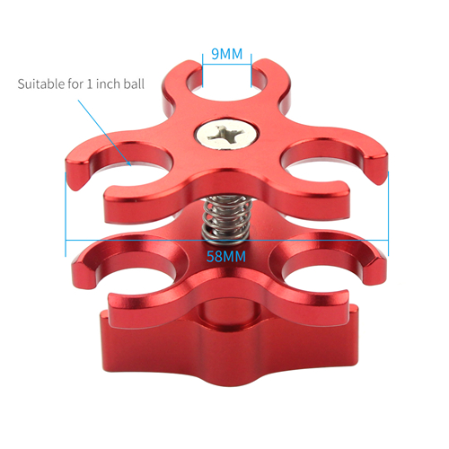 XT-XINTE Diving Luce Braccio Adattatore di Clip Farfalla Clip di 1inch Testa A Sfera Morsetto Supporto per GoPro 7 6 5 SLR Fotocamera con 2/3 Fori Aperti: red 3-open hole clip