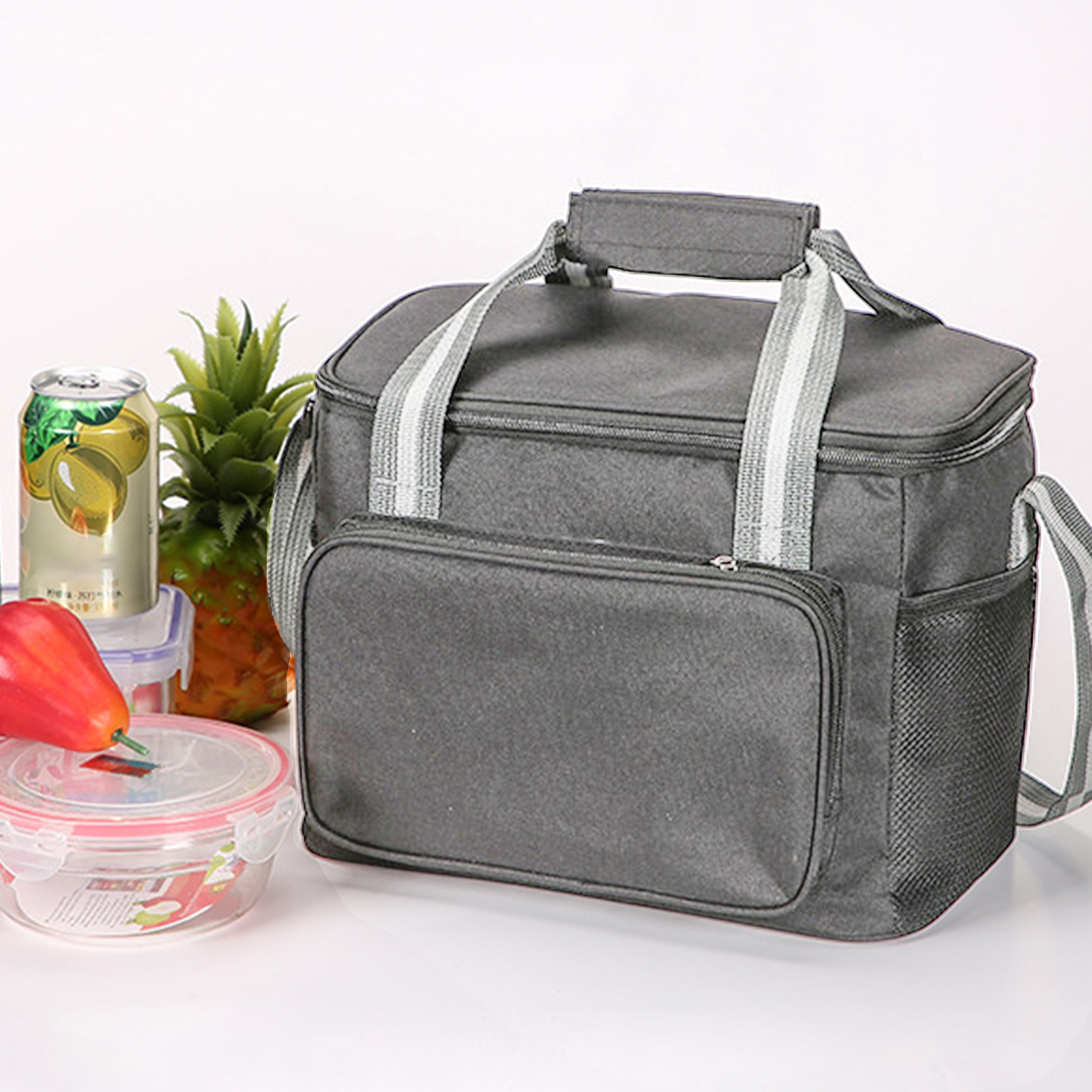 Oxford Double Layer Cooler Lunch Bag Printed Insulated Thermal Food Picnic Handbag Portable Shoulder Lunch Box Tote: flower