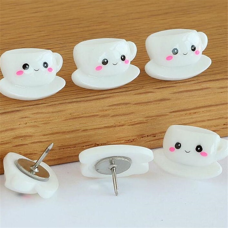 Chinchetas decorativas de 6 uds., pasadores pequeños con forma de vaso sonriente, tachuelas originales con forma de corcho, alfiler para pared de fotos, papelería para oficina