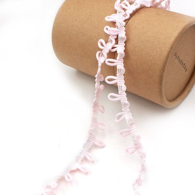3Meters 14mm Nylon Stretch Back Collar Buttons Tabs Elastic Loop Trim Tiny Round Lace Ribbon For Wedding Dress Button Buckle: Pink