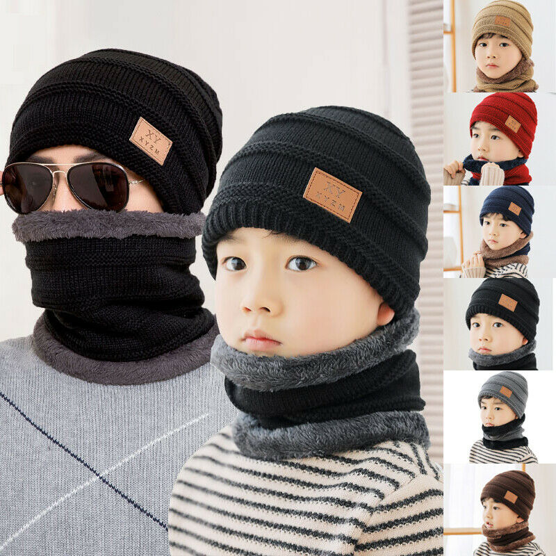 Family Matching Stuff Accessories Parent-child cap Knit Baggy Beanie Winter Hat Ski Slouchy Chic Warm Knitted Cap+Scarf