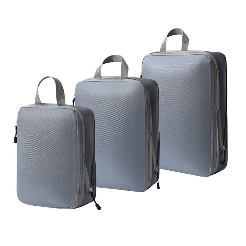 Gecomprimeerde verpakkingsblokjes Set 3-delige reiskleding organisator tas waterdichte samendrukbare koffer kleding organisator verpakkingstas: GRIJS