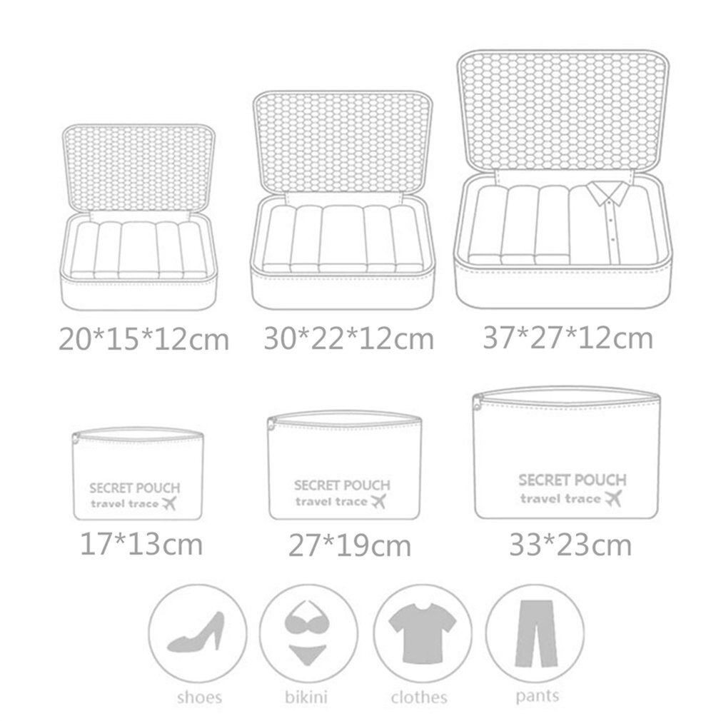 6 Pcs/set Nylon Packing Cubes Set Travel Bag Organizer Large Capacity Travel Bags Hand Luggage Clothing Sorting Bolsa De Viaje