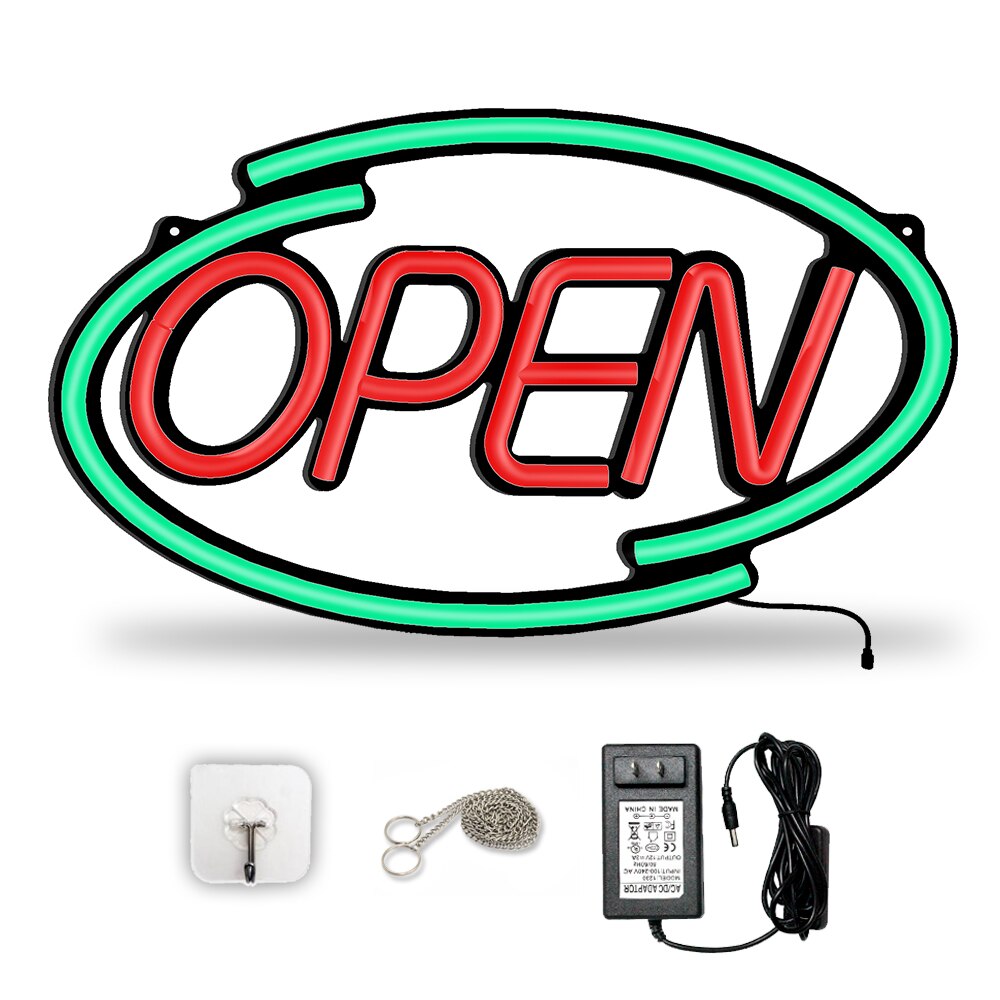 Supper Brightness Store OPEN Sign Ultra Bright Neon Multicolor Style Open LED Neon Light Sign RGB OPEN Letter Neon Inscription: Green  Red Oval
