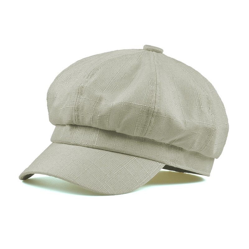BUTTERMERE Newsboy Cap Cotton Linen Beret Hats for Women Summer Vintage Solid Beige Octagonal Cap Ladies Baker Boy Artist Cap: Creamy-white