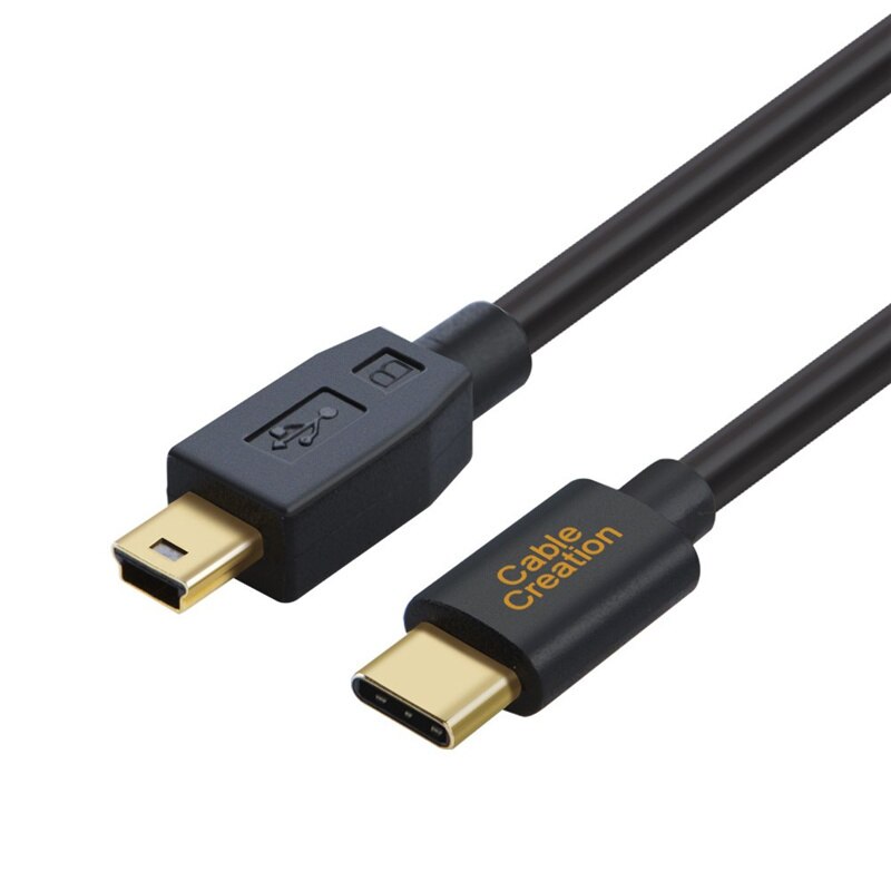 Mini usb till usb-c kabel, usb c till mini b sladd för gopro hero 3+, ps3 controller & mini b enheter: Svart / 2m