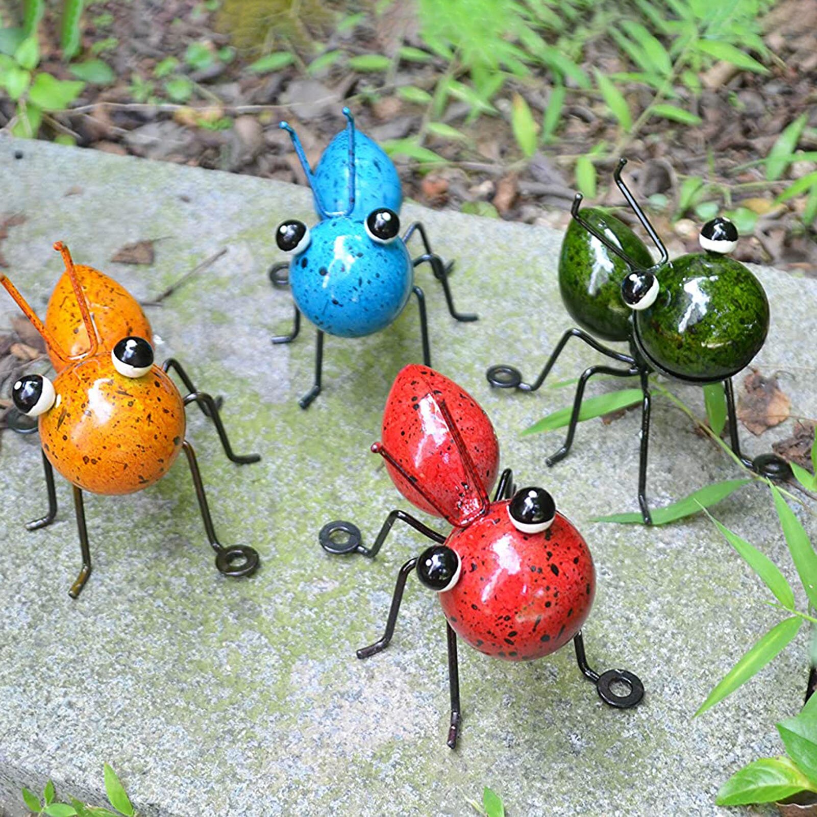 4Pcs Tuin Ant Metalen Sculptuur Ornament Kleurrijke Leuke Cartoon Ijzer Insect Opknoping Wall Art Tuin Gazon Indoor Outdoor Decor