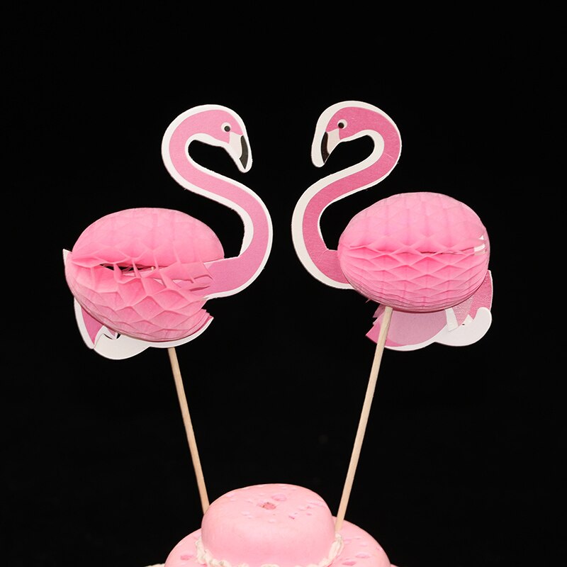 2 stks/partij roze 3D flamingo cake topper verjaardagstaart decoratie baby shower kids verjaardagsfeestje bruiloft gunst benodigdheden