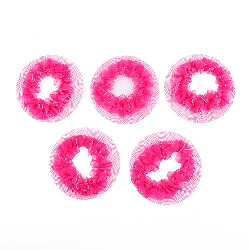 8.5cm Cute Flower Girls 2-5Pcs Bun Hair Nets Adjustable Kids 5 Colors Ballet Dance Examination Elastic Hair-net Styling Braider: fuchsia 5pcs