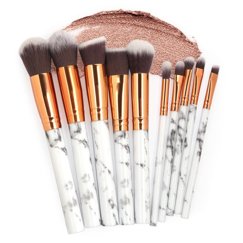 10 stk sminke børste sett verktøy pudder fundament øyenskygge leppe eyeliner rødme marmor ansikt sminke børster
