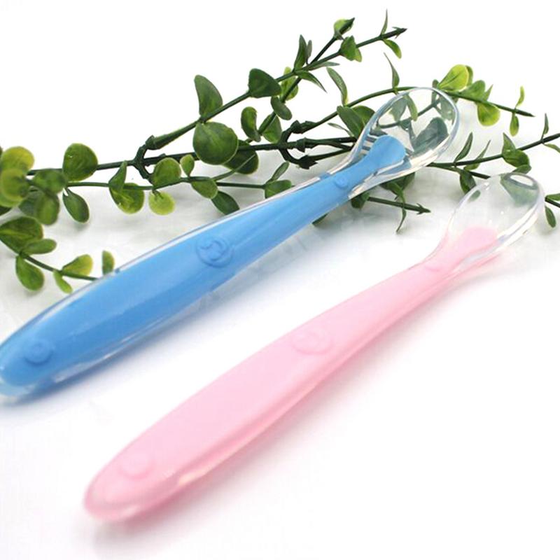 Cuillère en silicone pour bébés,avec capteur de température, alimentation thermique, couverts d&#39;enfants, matière sécurisée, boîte de 2 pièces,