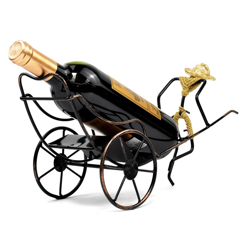 Kinesisk rickshaw vinstativer flaskeholdere bar bordpynt boligindretning jern vintage champagne stand display