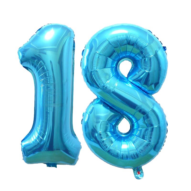 Globo número 18 de 32/40 pulgadas para niño y niña, globos de aluminio de Color dorado, plateado, azul y rosa, decoración para de aniversario de 18 cumpleaños: blue / 32 pulgadas