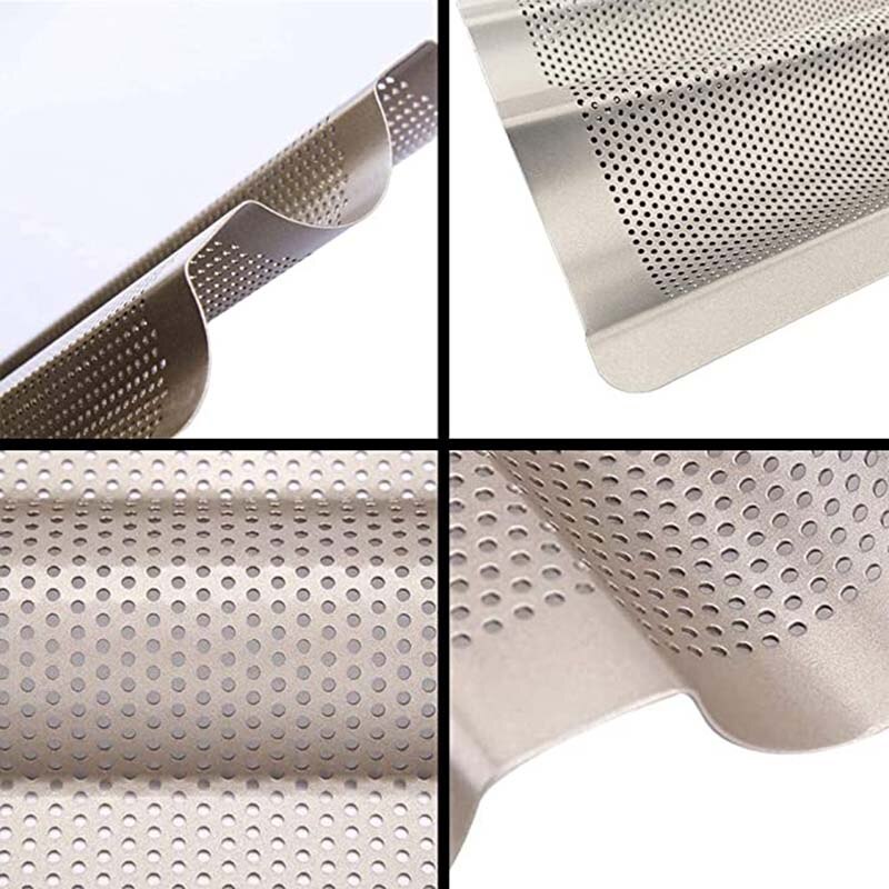 Golden Wave Baking Tray French Bread Baking Mold Bread Practical Cake Baguette Mold Pans 3 Groove Waves Bread Baking Tools Gold