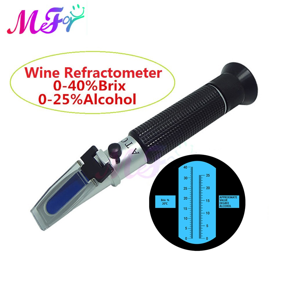 Håndholdt alkohol refraktometer sukker vin konsentrasjon måler densitometer 0-25%  alkohol øl 0-40%  brix druer atc