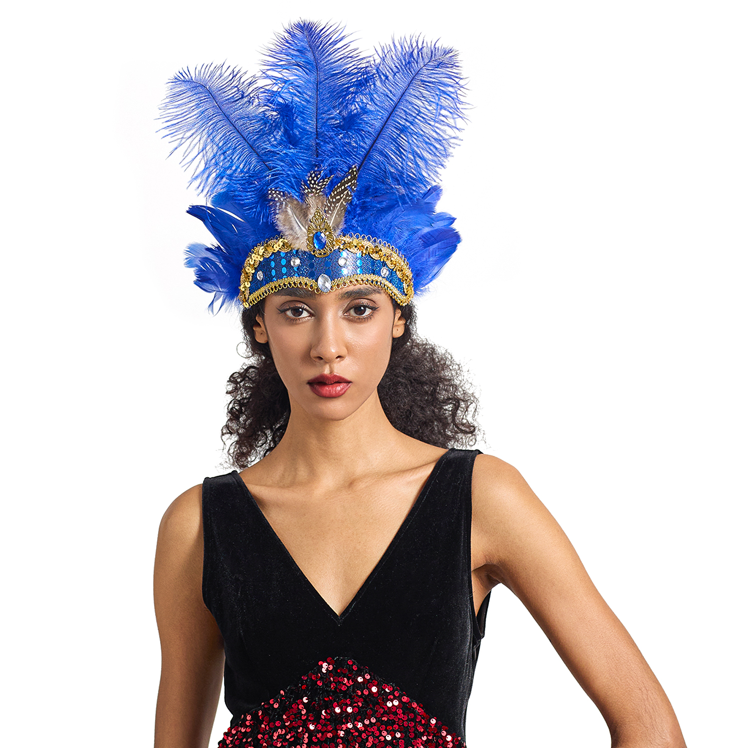 Diadema navideña para Showgirl, tocado de plumas para carnaval, diademas hawaianas para Halloween, tocado de plumas, accesorios para el cabello: YELLOW