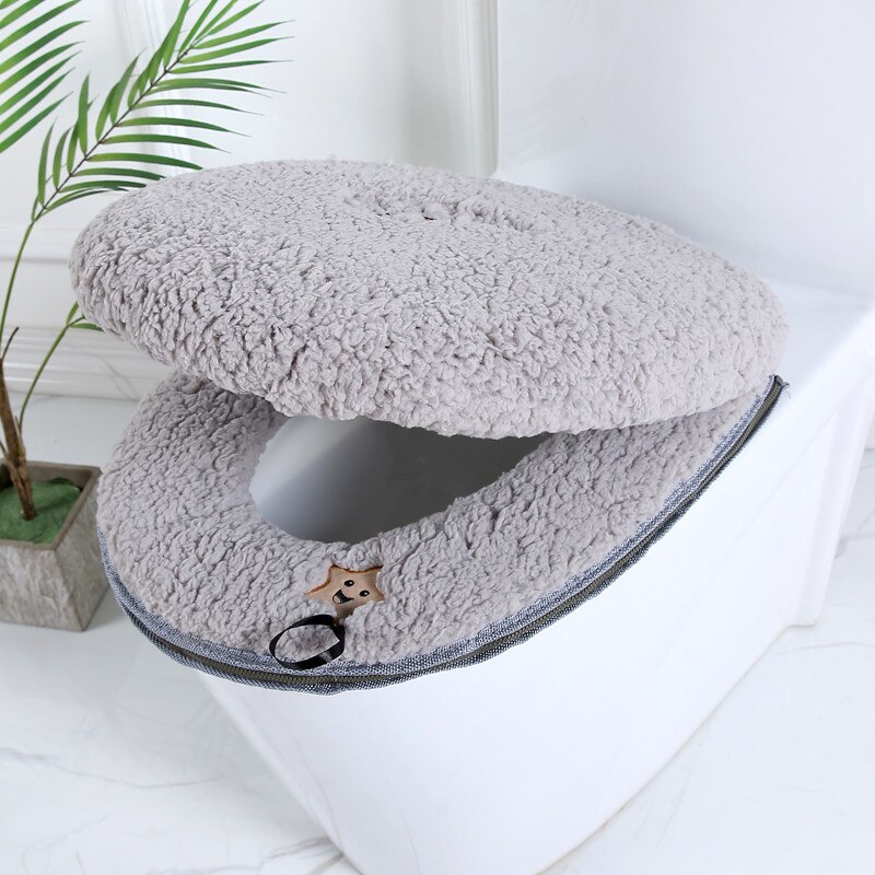 Toiletbril Mat Setbathroom Universele 2 Stks/set Kussen + Deksel Cover Warm Soft Wasbare Closestool Seat Case Winter Pad Bidet matten: sheep gray covers