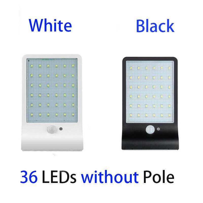 Actualizado 48 LED de Control remoto de luz Solar PIR Sensor de movimiento IP65 lámpara de calle de pared al aire libre impermeable luces de la lámpara: 36 LEDs Without Pole / Black body
