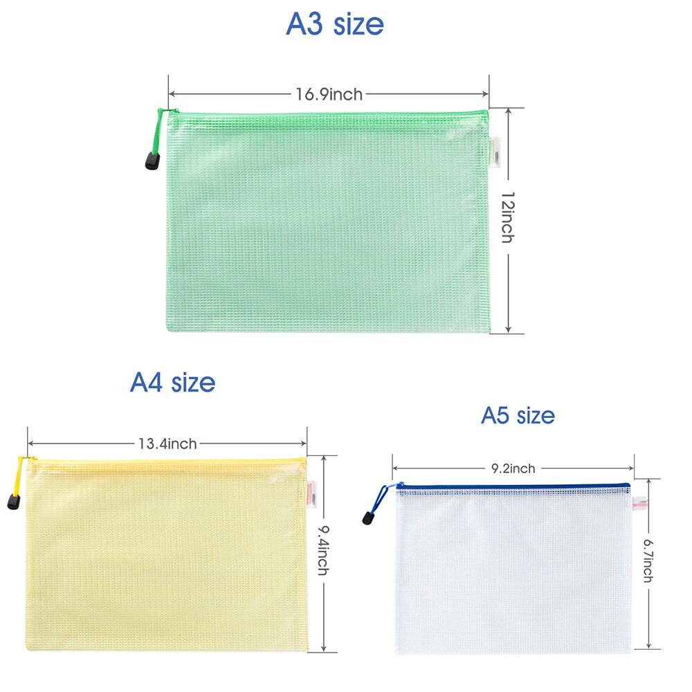 A3/A4/A5 Plastic Gridding Waterproof Zip Bag Double Layer Paper Document File Bill Zipper Bag Document Pencil Pouch