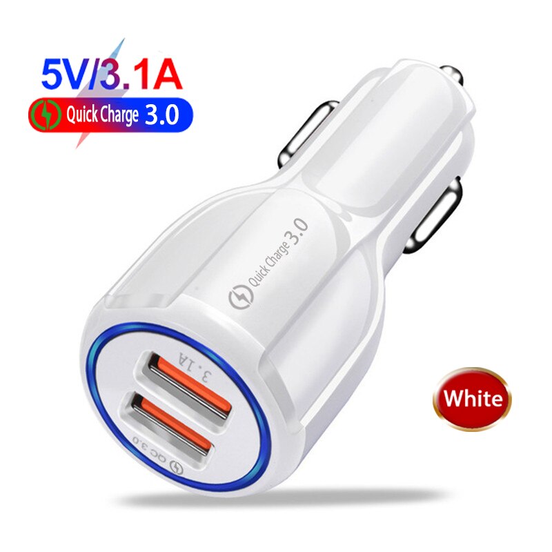 Gute 3,1 EINE 2 Hafen Auto USB Ladegerät Schnell Ladung 3,0 praktisch USB Ladegerät Schnelle Auto Ladegeräte für iphone ios Huawei Android Telefon: Weiß