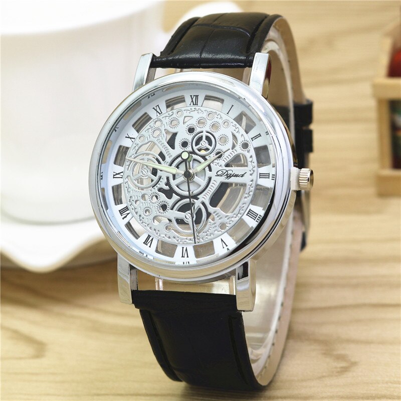 Lederen Quartz Vrouwen Horloge Hollow Out Horloge Casual Luxe Horloge Voor Vrouwen Novel Romeinse Cijfers Zegarek Damski: Black Sliver