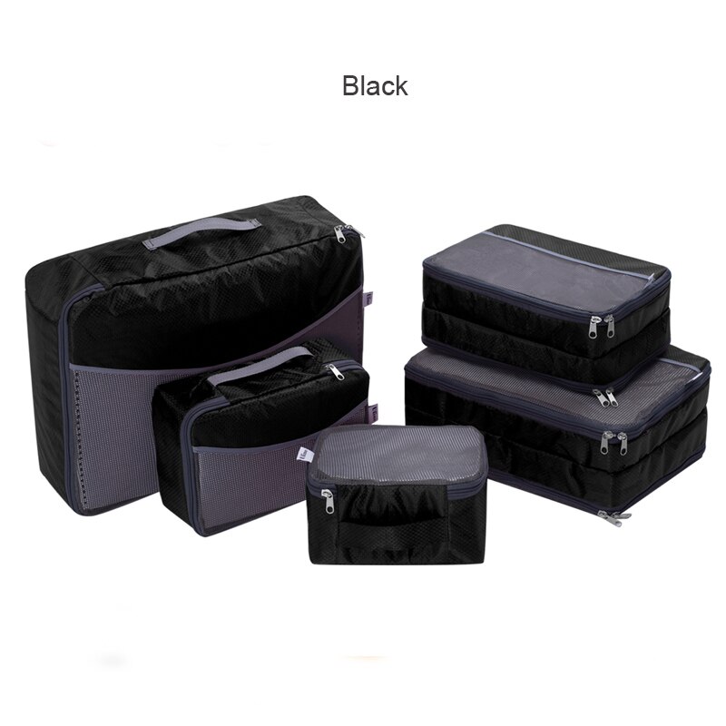 Ufine 5 Set Reise Gepäck Organizer-Doppelseitige Carryon Leichte Verpackung Würfel Lagerung Taschen: Black