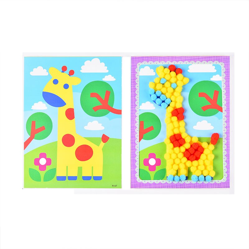 1 Pcs Baby Kids DIY Plush Ball Painting Stickers Children Educational Handmade Material Cartoon Puzzles Crafts Toy GYH