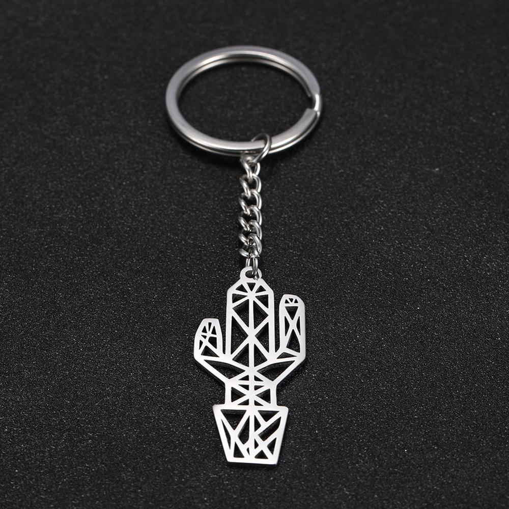 SKYRIM Hollow Cactus Cacti Plant Keychain Key-ring Stainless Steel Key Ring Holder Pendant For To Bag Women Men