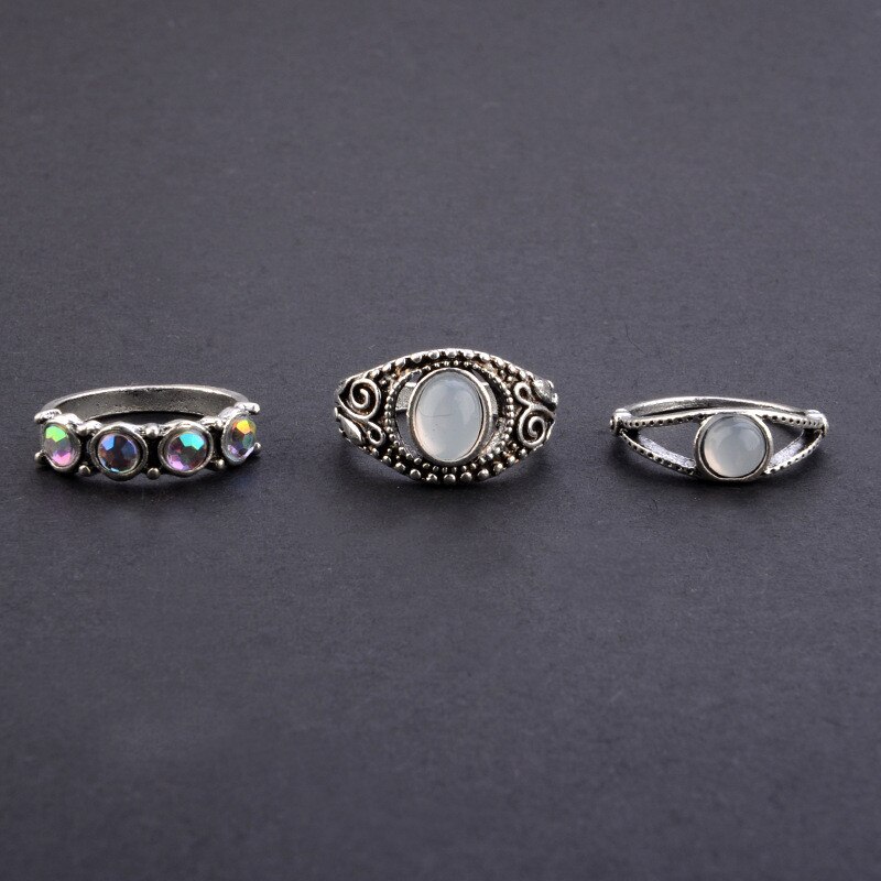 Yobest Bohemian 10pcs/Pack Vintage Blue stone Rings Lucky Stackable Midi Rings Set Knuckle Ring Rings for Women Jewelry Party