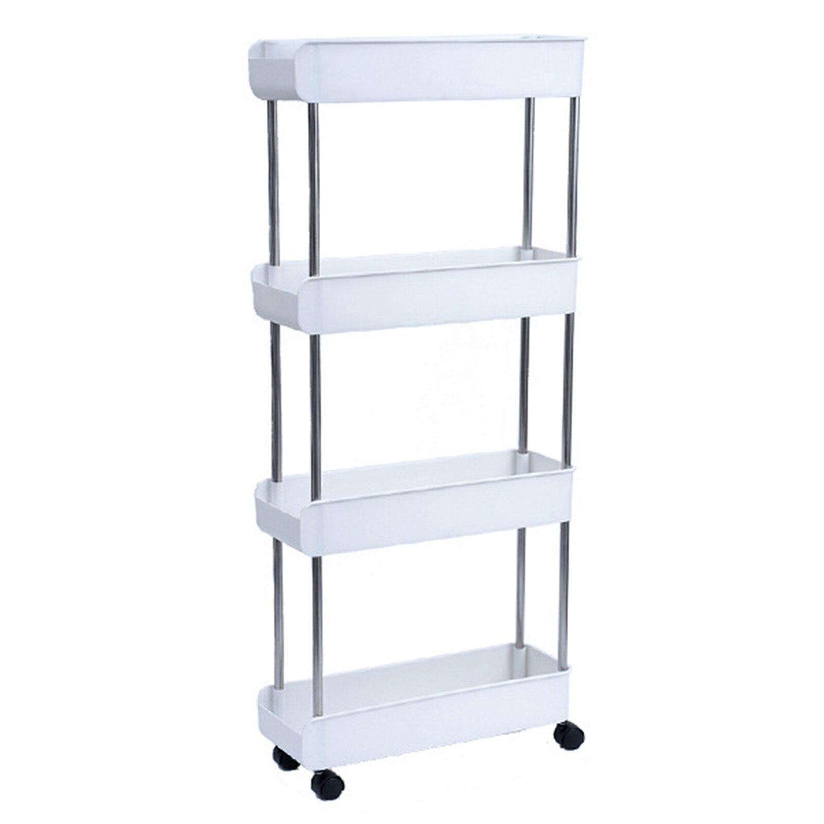 Kitchen Trolley Bathroom Rolling Cart 3/4 Layer Mobile Storage Rack with Wheels Fridge Slim Side Shelf Service Cart Trolley: S 4-Tier White