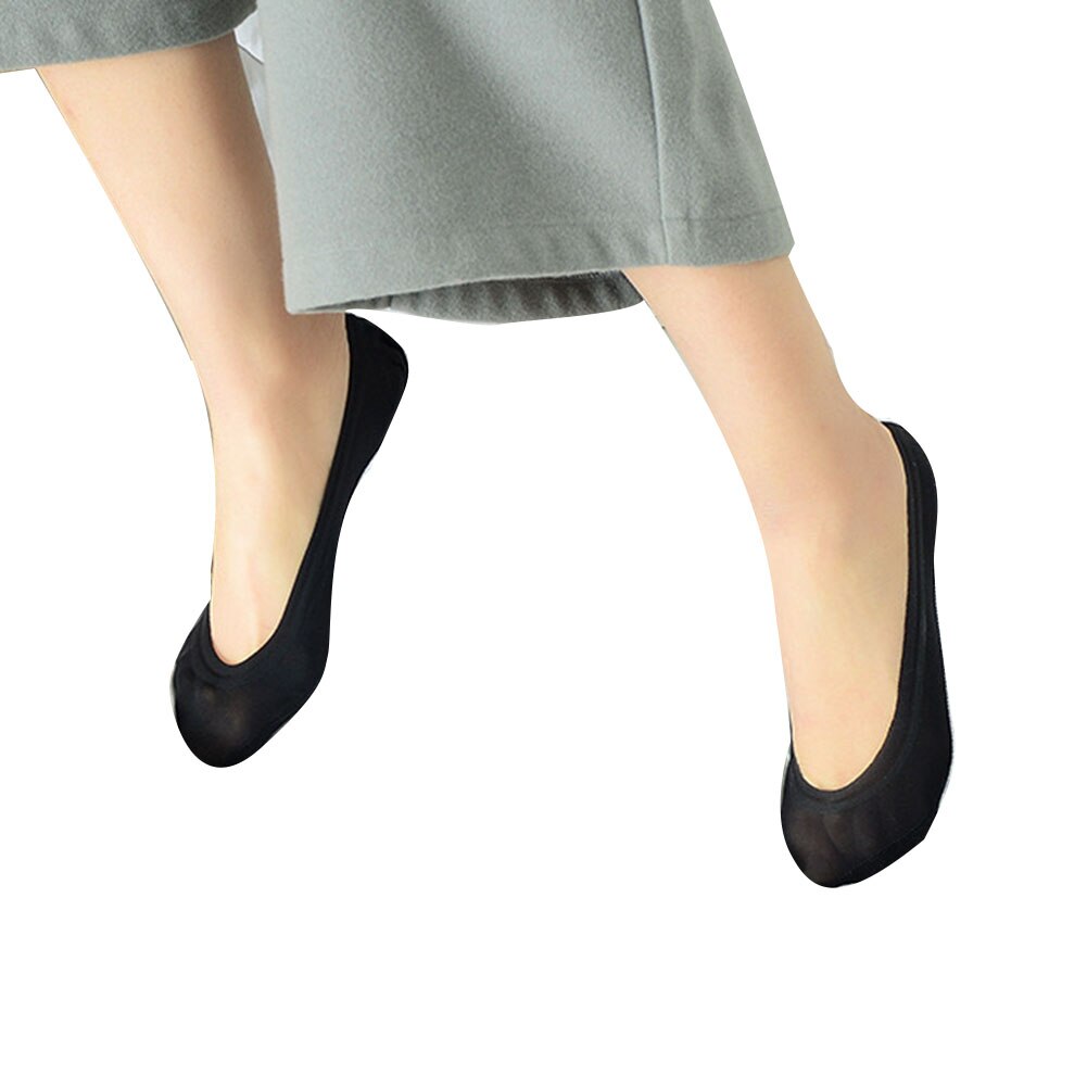 Sommer ultra tynde sokke hjemmesko til kvinder low cut ensfarvet usynlig træningssko ballerina footsies bløde bådstrømper strømper: Sort