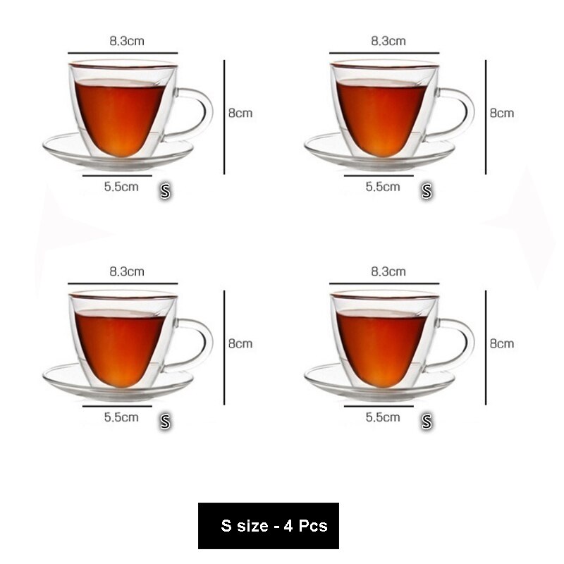 Sett  of 2/4/ 6 hjerteformede gjennomsiktig glasskopp melkekopp 2 str: S -4 stk