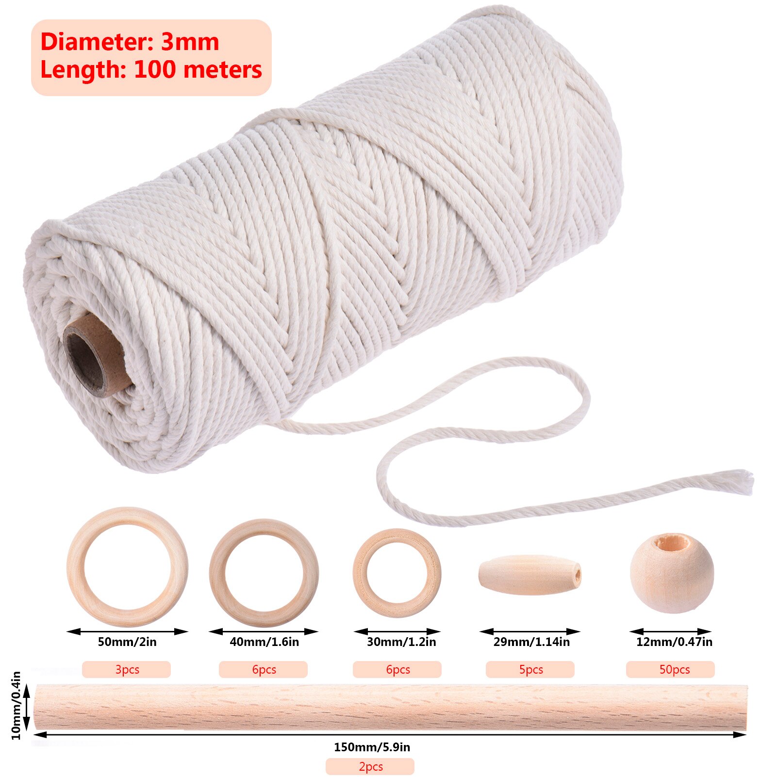 Macrame Kit - Macrame Benodigdheden Voor Volwassenen Beginners-Diy Macrame Starter Kit Met Houten Kralen Houten Ringen Houten Stokken voor H