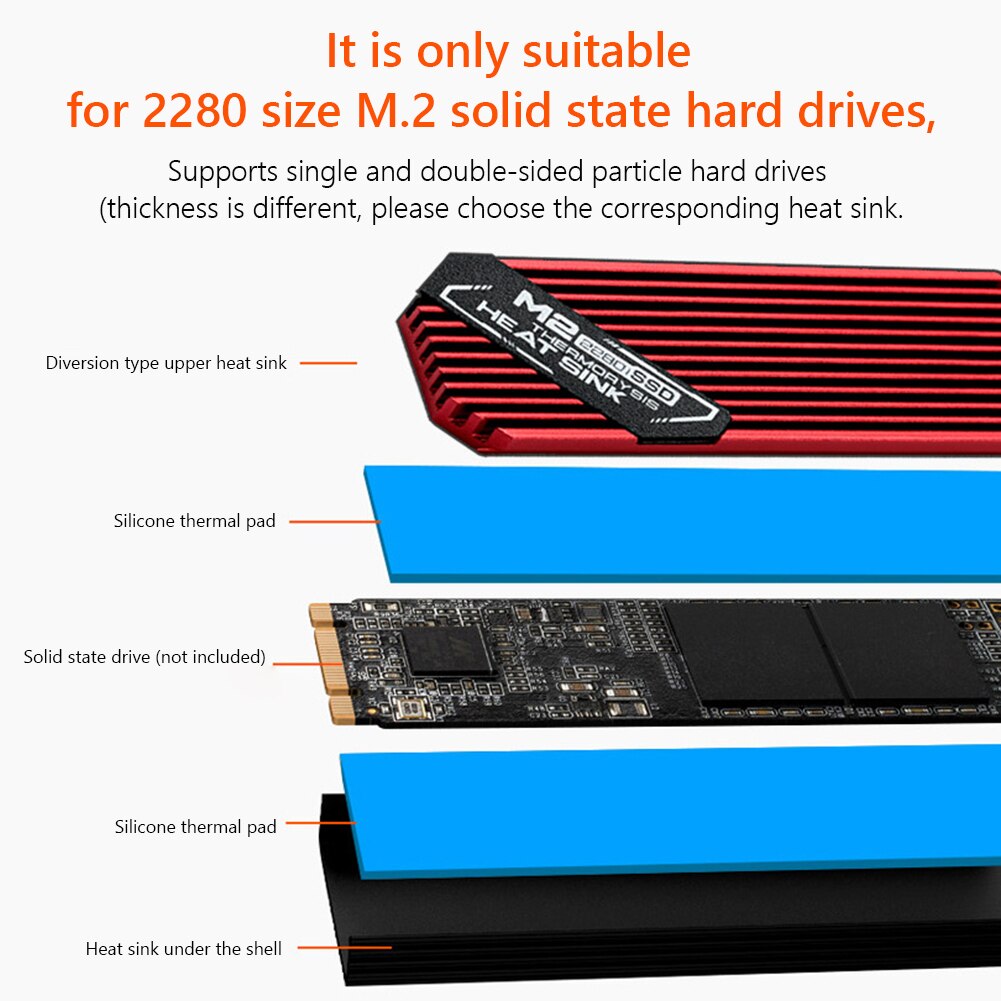Dissipateur thermique Ultra-fin M.2 SSD M2 2280 disque dur SSD en aluminium, dissipateur thermique de refroidissement pour PCIE 2280 SSD